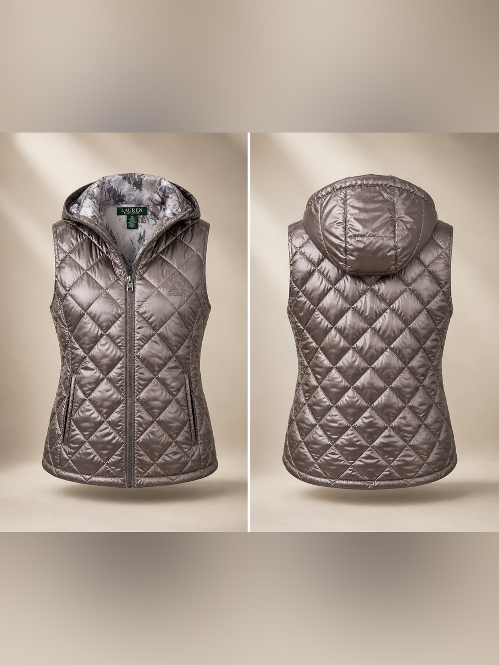 Gerry Weber Quilted Hooded Puffer Vest - Metallic Taupe